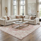 Traditional Area Rug in Pale Pink and Cream, Machine-Woven