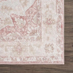 Traditional Area Rug in Pale Pink and Cream, Machine-Woven