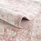 Traditional Area Rug in Pale Pink and Cream, Machine-Woven