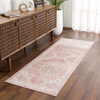 Traditional Area Rug in Pale Pink and Cream, Machine-Woven