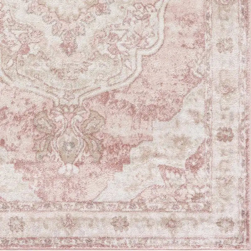 Traditional Area Rug in Pale Pink and Cream, Machine-Woven