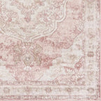 Traditional Area Rug in Pale Pink and Cream, Machine-Woven