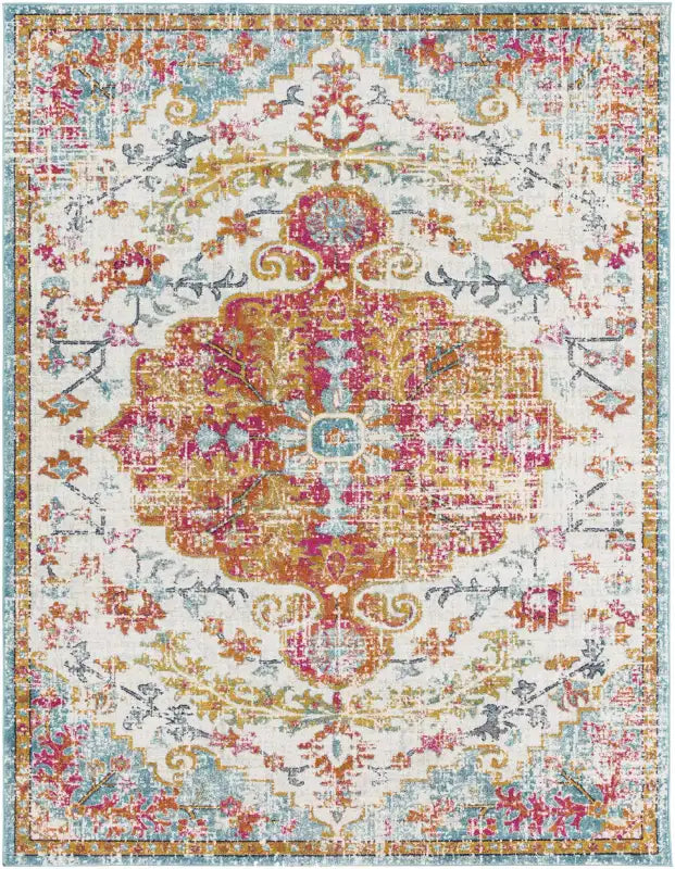 Traditional Medallion Rug in Multicolor Polypropylene, Machine