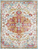 Traditional Medallion Rug in Multicolor Polypropylene, Machine