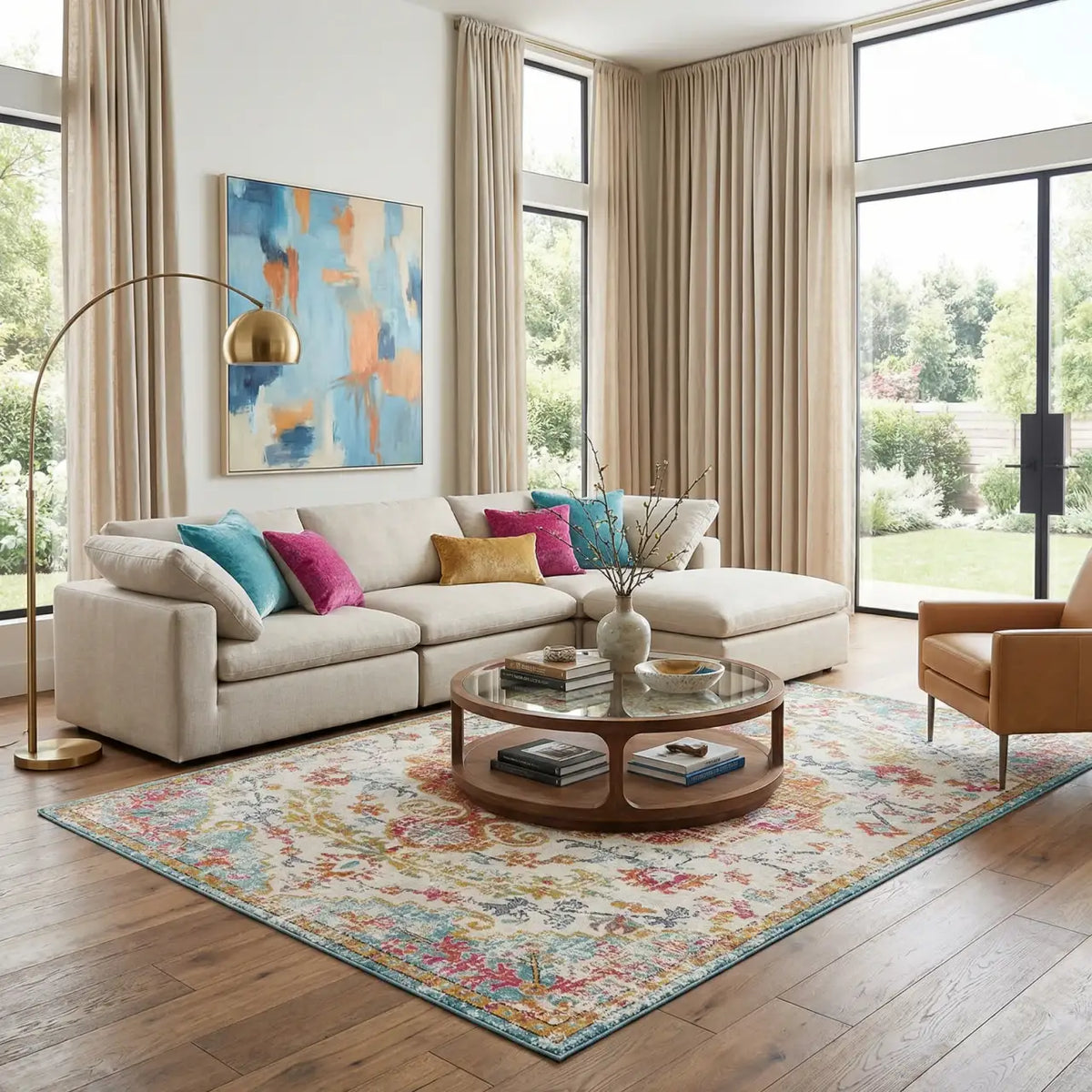 Traditional Medallion Rug in Multicolor Polypropylene, Machine
