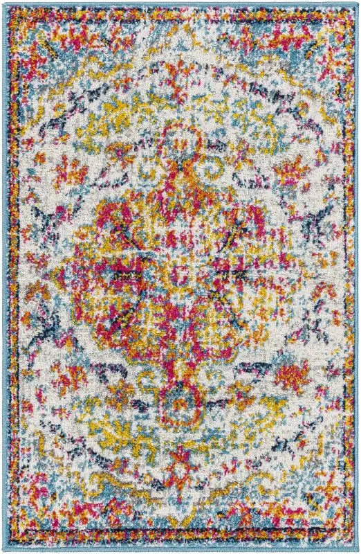 Traditional Medallion Rug in Multicolor Polypropylene, Machine