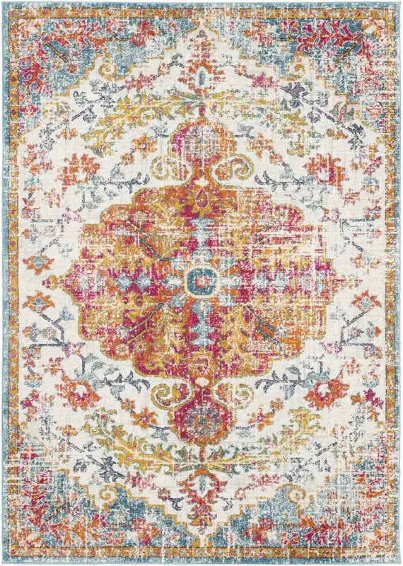 Traditional Medallion Rug in Multicolor Polypropylene, Machine