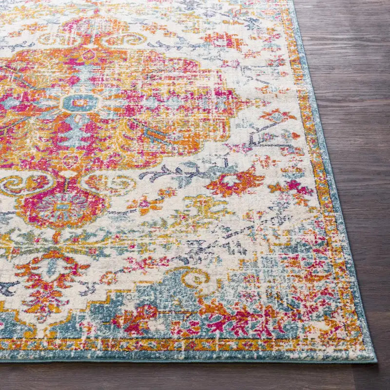 Traditional Medallion Rug in Multicolor Polypropylene, Machine