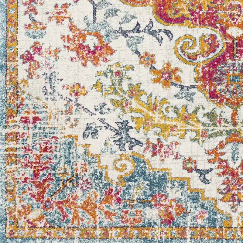 Traditional Medallion Rug in Multicolor Polypropylene, Machine