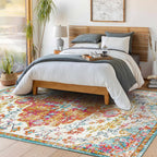 Traditional Medallion Rug in Multicolor Polypropylene, Machine