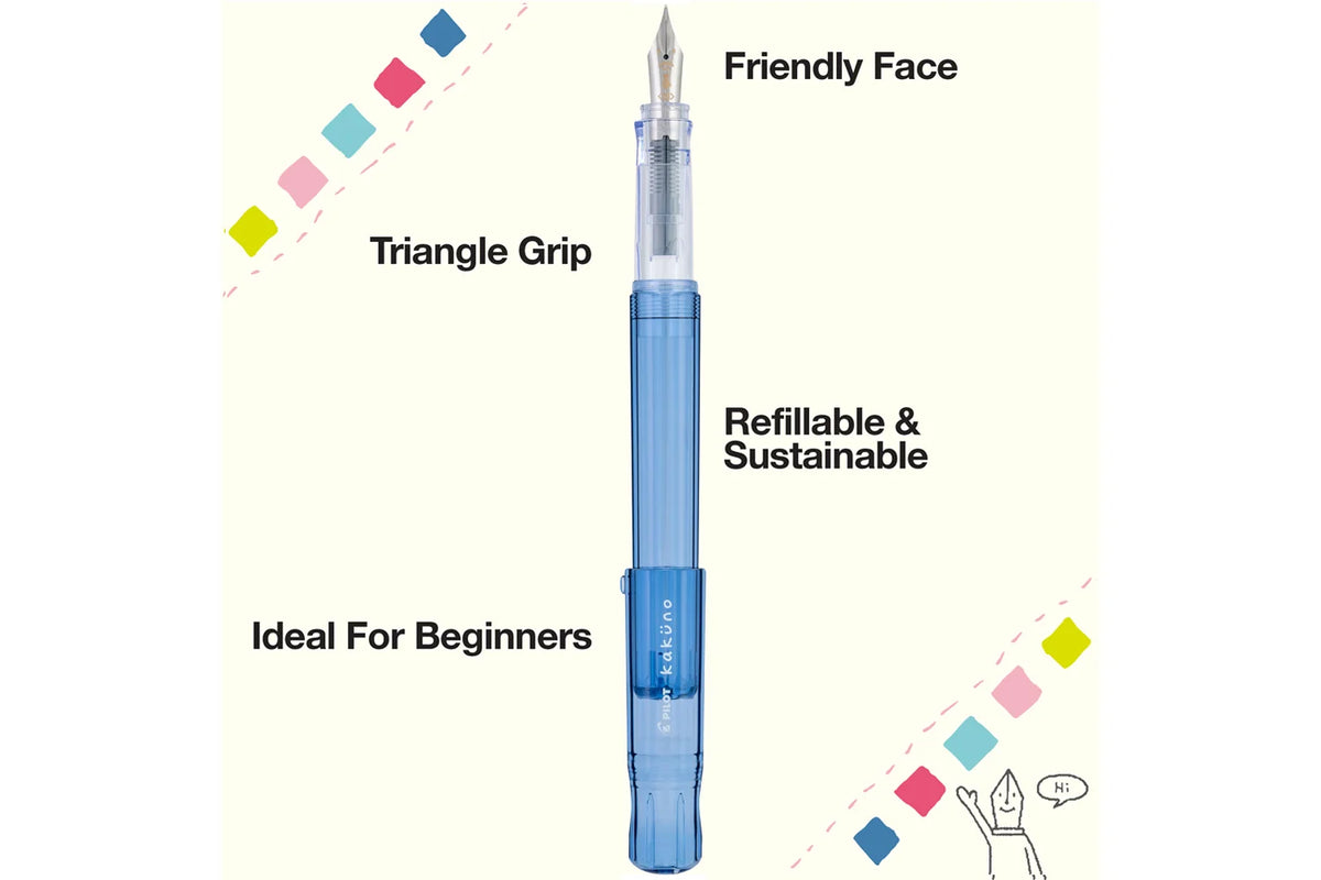 Translucent Blue Fountain Pen with Smiley Steel Nib, Hexagonal Grip and Starter Ink Cartridge
