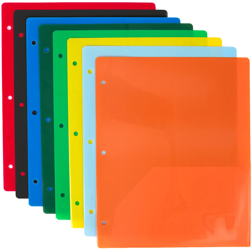 Translucent Two-Pocket Poly Folders in Cases of 100, Assorted