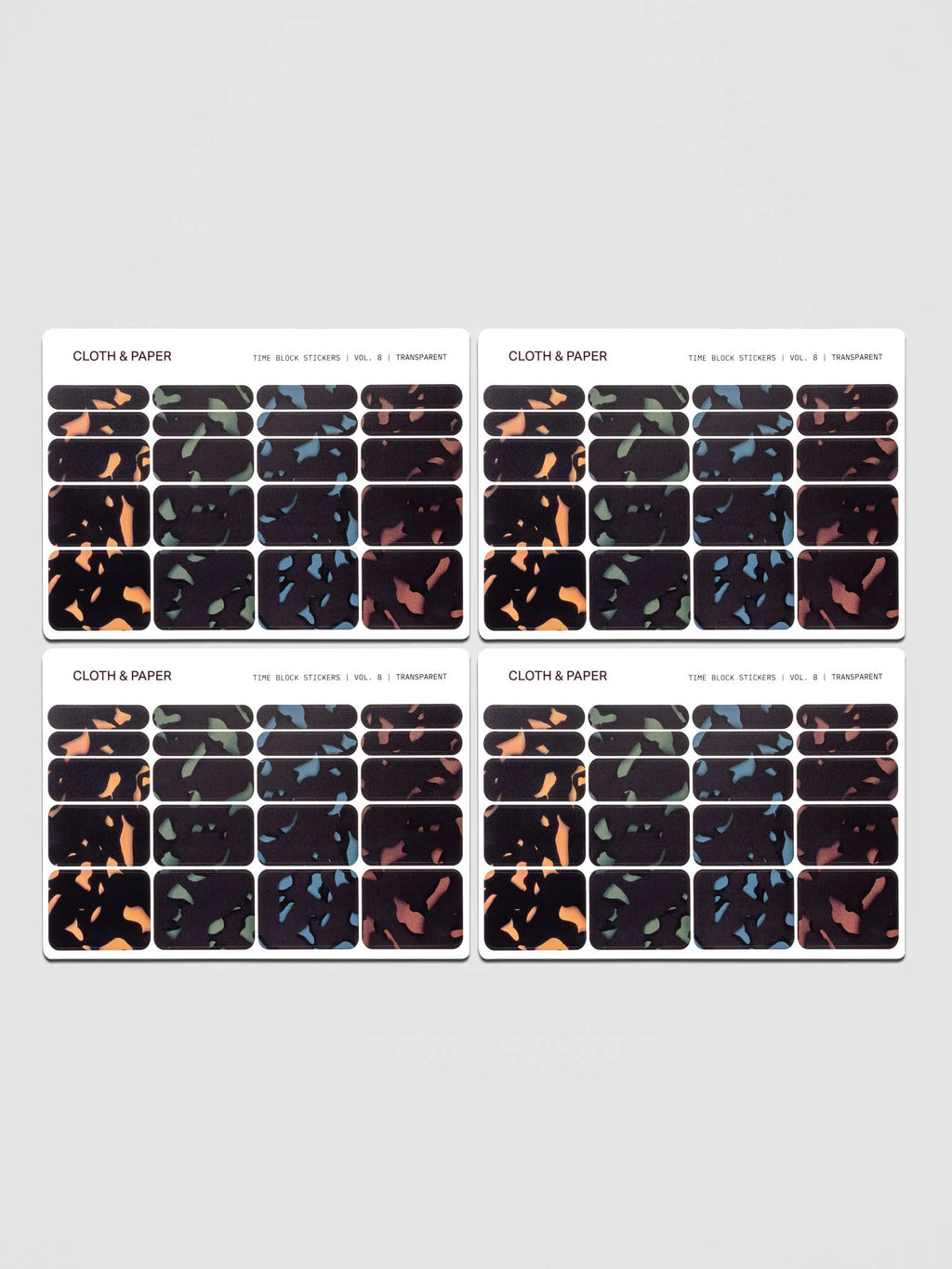 Transparent Time Block Sticker Set for Planner Scheduling with Rounded Boxes in Ten Colorway