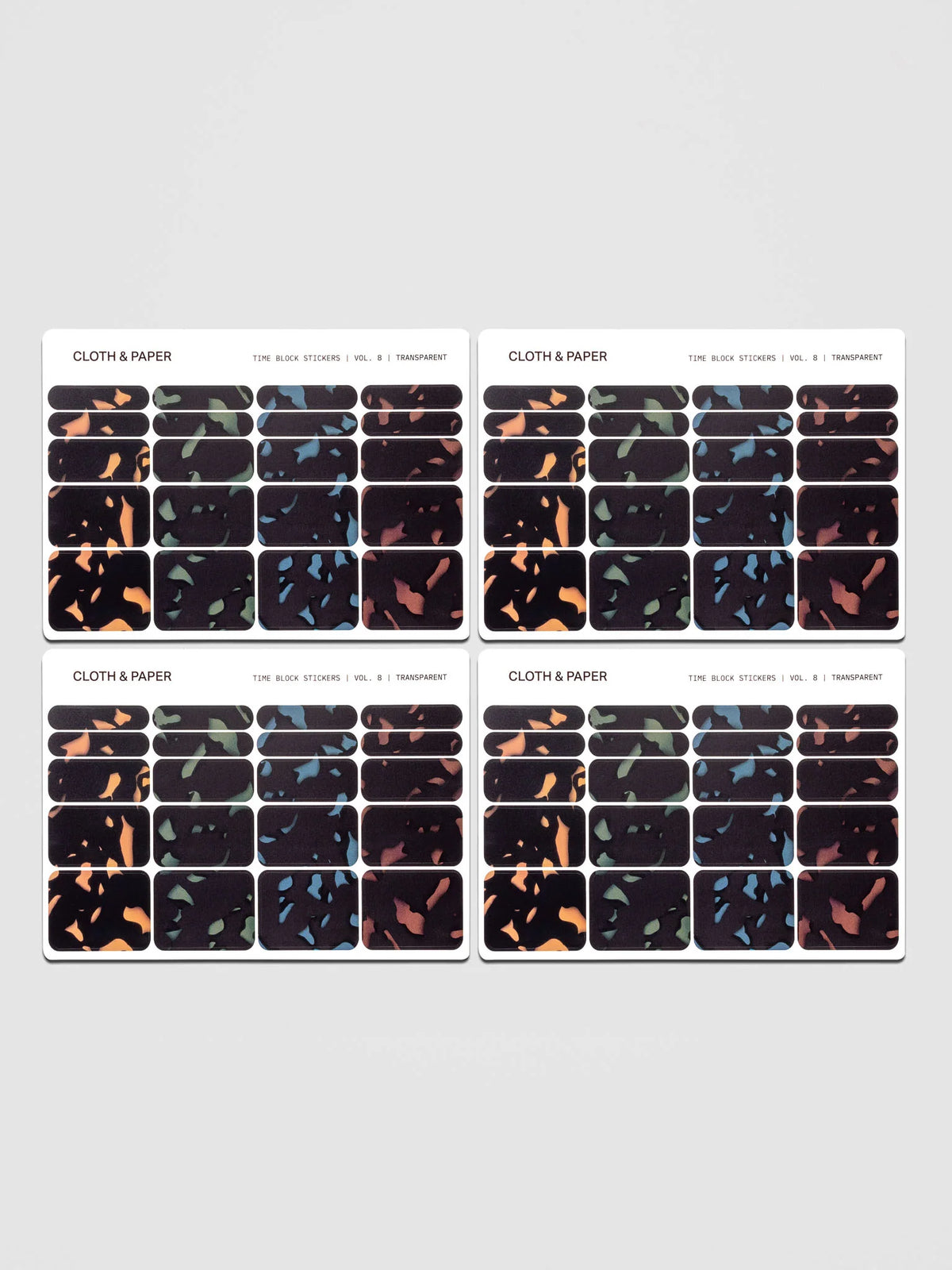 Transparent Time Block Sticker Set for Planner Scheduling with Rounded Boxes in Ten Colorway