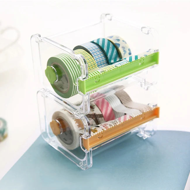 Transparent Washi Tape Cutter Organizer for 4–10 Rolls, Stackable Desk Storage for Journaling and Scrapbooking