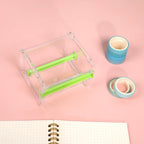Transparent Washi Tape Cutter Organizer for 4–10 Rolls, Stackable Desk Storage for Journaling and Scrapbooking