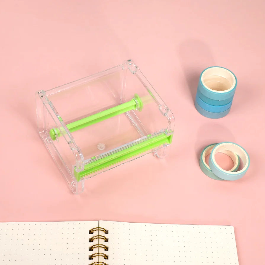 Transparent Washi Tape Cutter Organizer for 4–10 Rolls, Stackable Desk Storage for Journaling and Scrapbooking