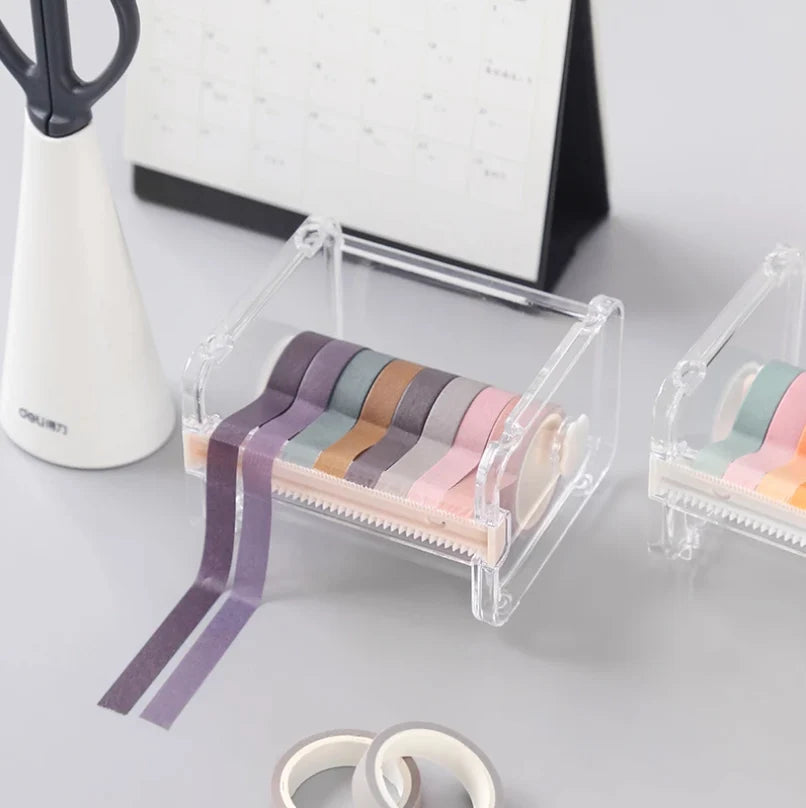 Transparent Washi Tape Cutter Organizer for 4–10 Rolls, Stackable Desk Storage for Journaling and Scrapbooking