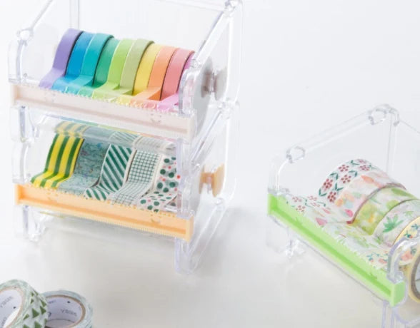 Transparent Washi Tape Cutter Organizer for 4–10 Rolls, Stackable Desk Storage for Journaling and Scrapbooking