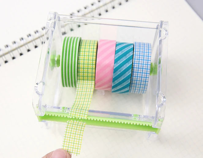 Transparent Washi Tape Cutter Organizer for 4–10 Rolls, Stackable Desk Storage for Journaling and Scrapbooking