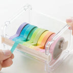 Transparent Washi Tape Cutter Organizer for 4–10 Rolls, Stackable Desk Storage for Journaling and Scrapbooking