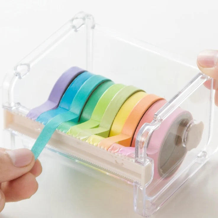 Transparent Washi Tape Cutter Organizer for 4–10 Rolls, Stackable Desk Storage for Journaling and Scrapbooking
