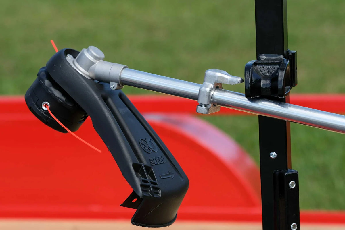 Trimmer Rack for Open and Enclosed Trailers with Adjustable Motor Support and Included Keyed Lock