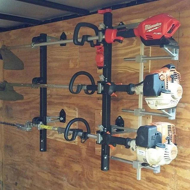 Trimmer Rack for Open and Enclosed Trailers with Adjustable Motor Support and Included Keyed Lock