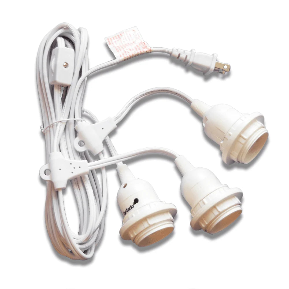 Triple Socket Pendant Lamp Cord in White, 19 Feet Long