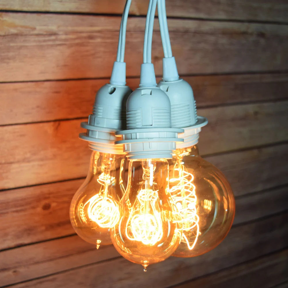 Triple Socket Pendant Lamp Cord in White, 19 Feet Long