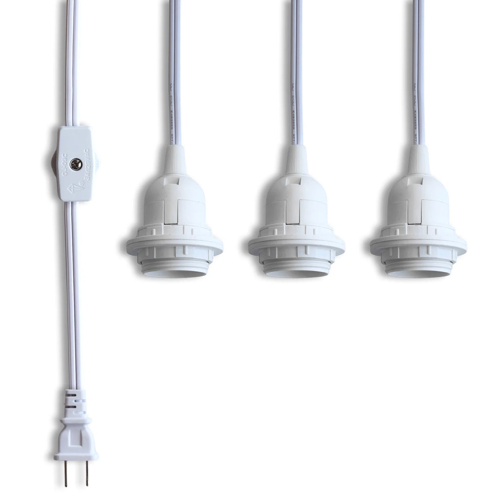Triple Socket Pendant Lamp Cord in White, 19 Feet Long