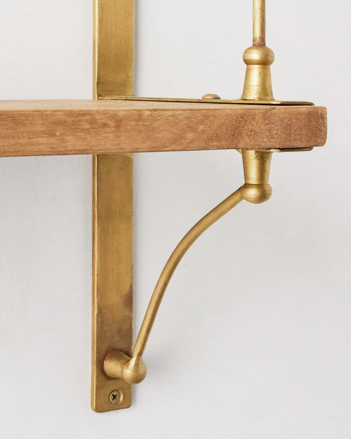 Triple-Tier Wall Storage Shelf in Solid Mango Wood and Brass-Finish Iron for Kitchen, Bathroom, or Living Room Decor