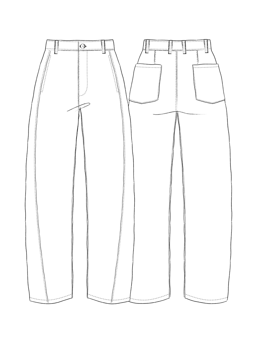Trouser Sewing Pattern in PDF Format for a High Waist and Sculptural Leg Shape, Including Both Size Ranges