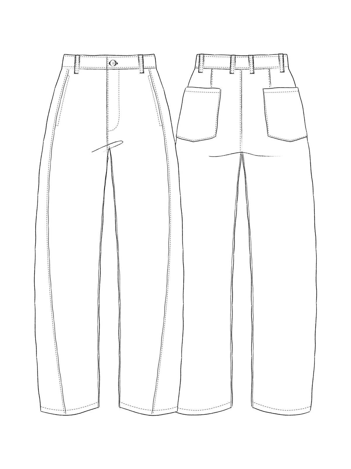Trouser Sewing Pattern in PDF Format for a High Waist and Sculptural Leg Shape, Including Both Size Ranges