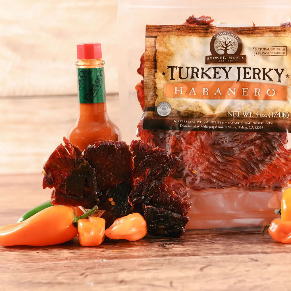 Turkey Jerky with Spicy Habanero Flavor, Vacuum-Sealed Freshness and Two Serving-Size · Spicy habanero turkey flavor