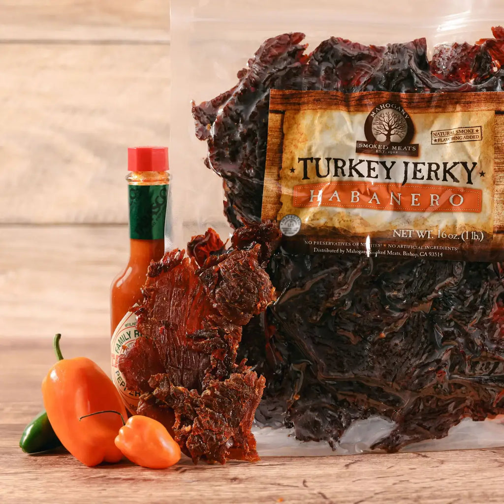 Turkey Jerky with Spicy Habanero Flavor, Vacuum-Sealed Freshness and Two Serving-Size · Spicy habanero turkey flavor