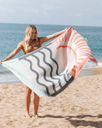 Turkish Cotton Beach Towel in Maui Sunset Multi Design with Twisted Tassels, Quick-Drying Sand-Resistant Weave