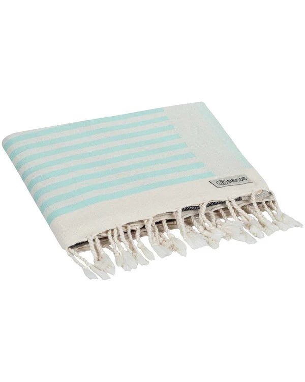 Turkish Cotton Beach Towel in Maui Sunset Multi Design with Twisted Tassels, Quick-Drying Sand-Resistant Weave