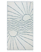 Turkish Organic Cotton Beach Towel with Deep Ocean Shadow Sun Design and Twisted Tassel Trim