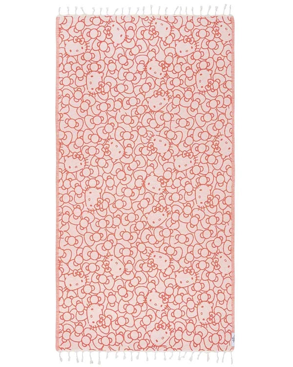 Turkish Organic Cotton Beach Towel with Red Classic Character Design, Jacquard Weave and Twisted Tassel Edges