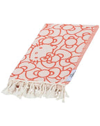 Turkish Organic Cotton Beach Towel with Red Classic Character Design, Jacquard Weave and Twisted Tassel Edges