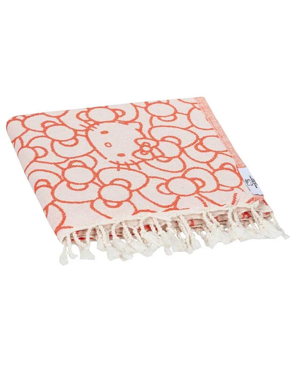 Turkish Organic Cotton Beach Towel with Red Classic Character Design, Jacquard Weave and Twisted Tassel Edges
