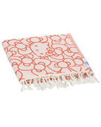 Turkish Organic Cotton Beach Towel with Red Classic Character Design, Jacquard Weave and Twisted Tassel Edges
