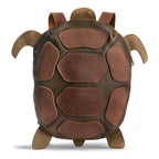 Turtle-Shaped Leather Backpack in Dark Jade, 11.5-Inch Handmade Design with Adjustable Straps and Zipper Closure