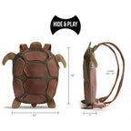 Turtle-Shaped Leather Backpack in Dark Jade, 11.5-Inch Handmade Design with Adjustable Straps and Zipper Closure