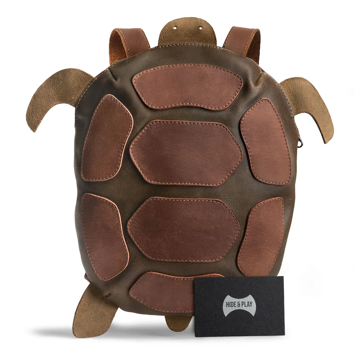 Turtle-Shaped Leather Backpack in Dark Jade, 11.5-Inch Handmade Design with Adjustable Straps and Zipper Closure