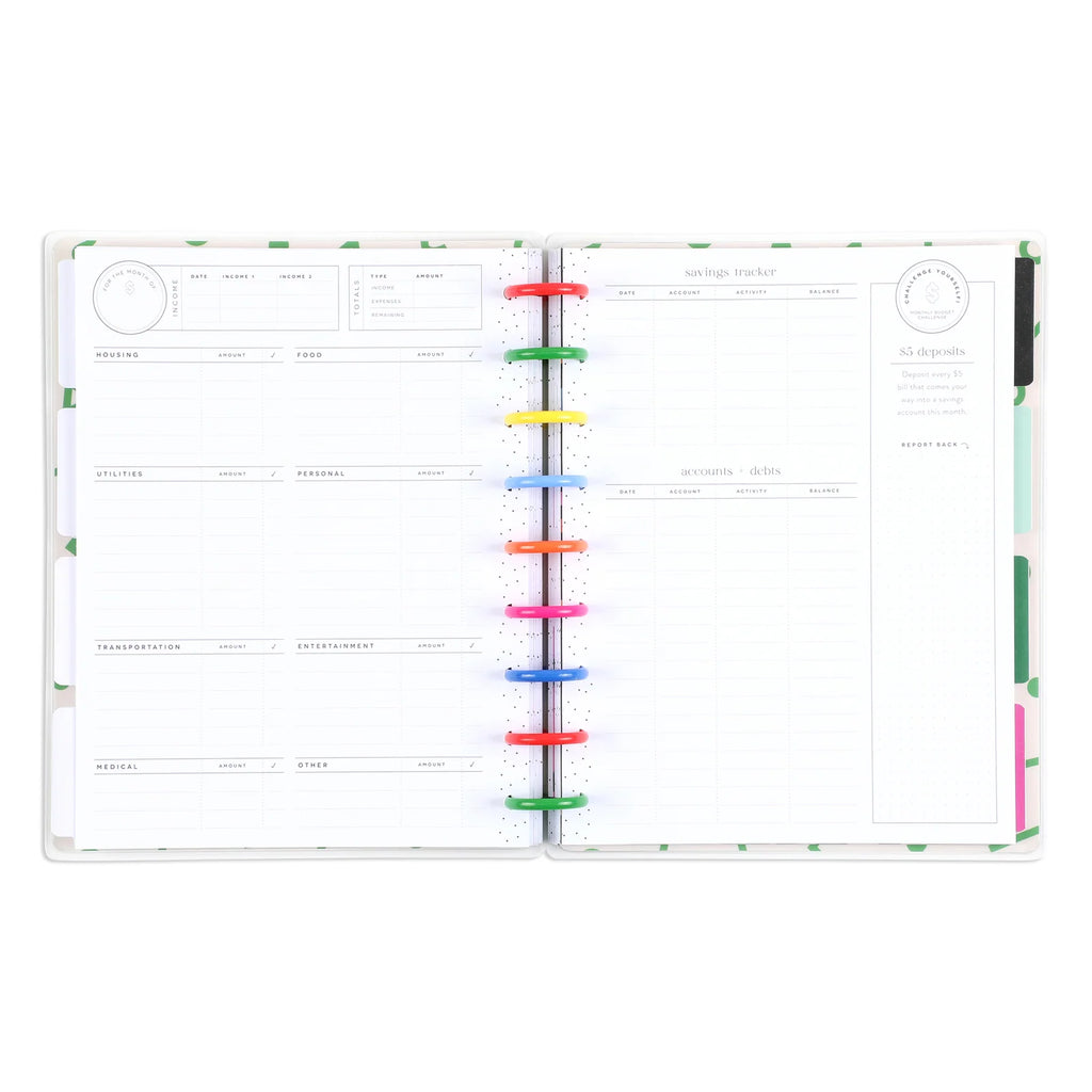 Undated Classic Budget Planner with Weekly Expense Tracking, Monthly Calendars and Disc-Bound Pages