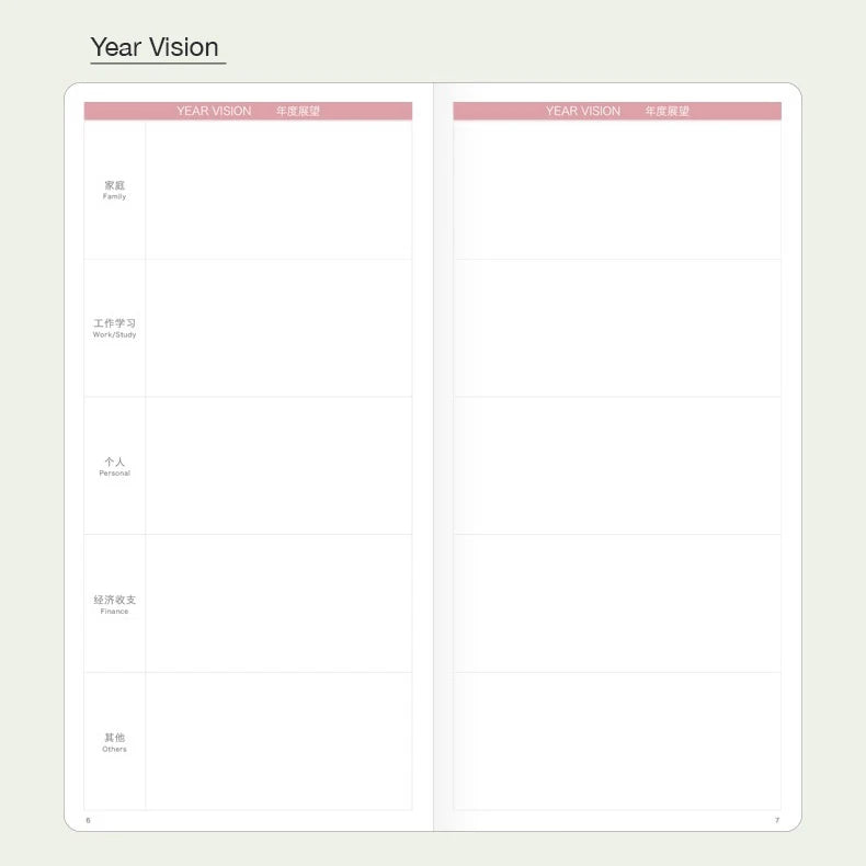 Undated Weekly Planner Notebook with Hard Cover, Monthly Calendars, Grid Notes, Dual Bookmarks and Expandable Pocket