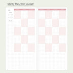 Undated Weekly Planner Notebook with Hard Cover, Monthly Calendars, Grid Notes, Dual Bookmarks and Expandable Pocket