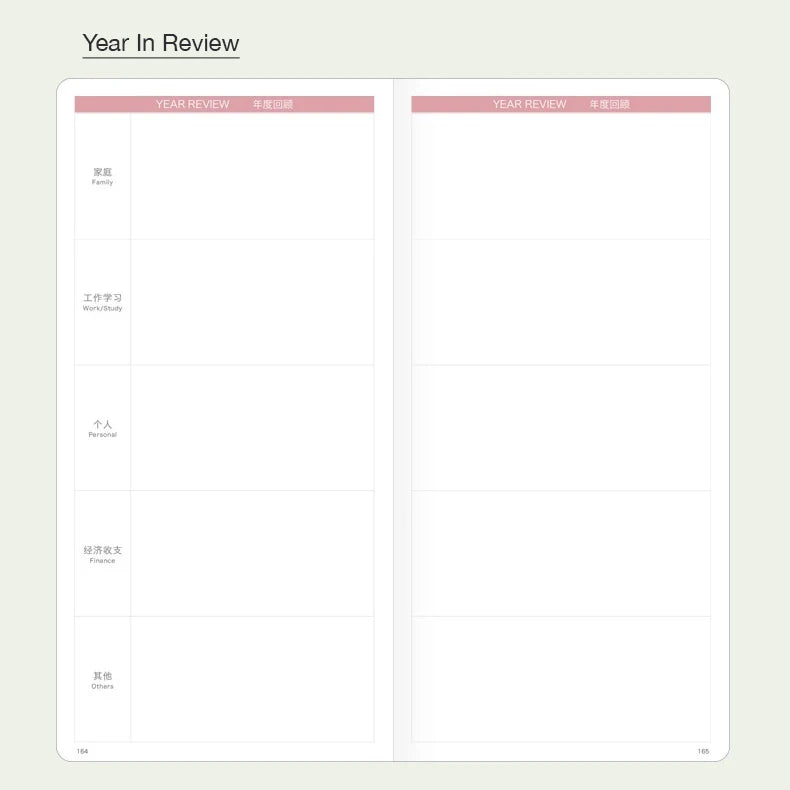 Undated Weekly Planner Notebook with Hard Cover, Monthly Calendars, Grid Notes, Dual Bookmarks and Expandable Pocket